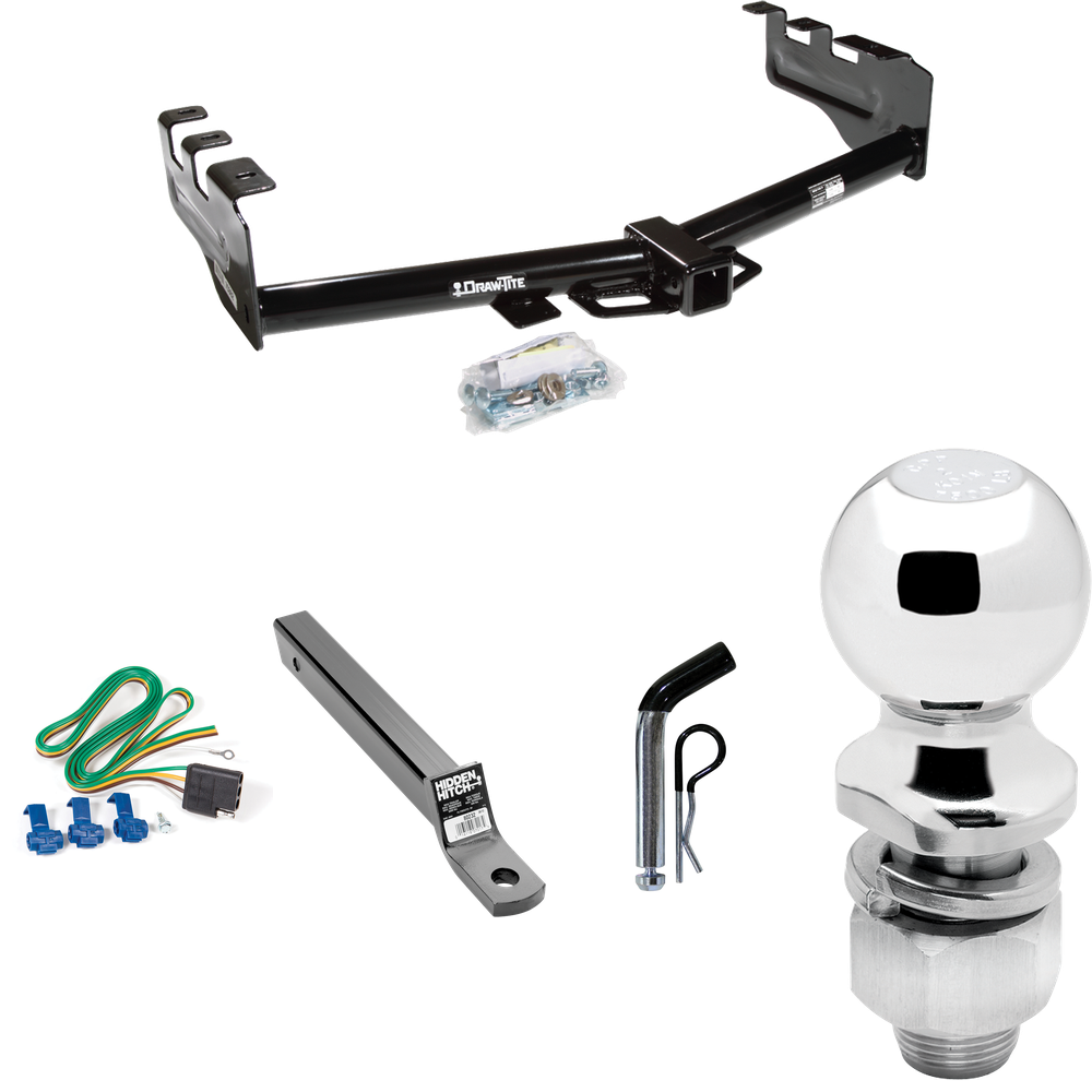 Fits 2005-2007 GMC Sierra 1500 HD Trailer Hitch Tow PKG w/ 4-Flat Wiring + Extended 16" Long Ball Mount w/ 2" Drop + Pin/Clip + 2" Ball (For (Classic) Models) By Draw-Tite