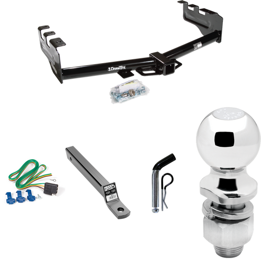 Fits 2005-2007 GMC Sierra 1500 HD Trailer Hitch Tow PKG w/ 4-Flat Wiring + Extended 16" Long Ball Mount w/ 2" Drop + Pin/Clip + 2" Ball (For (Classic) Models) By Draw-Tite