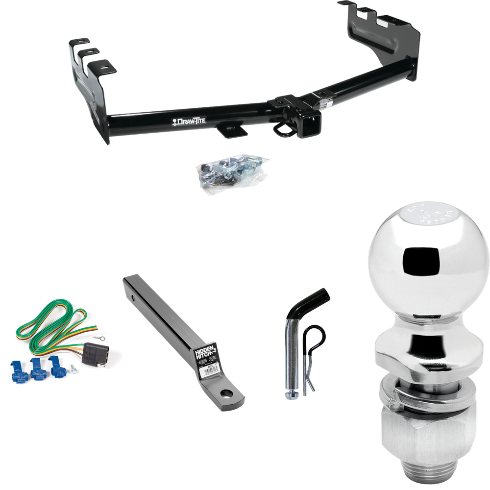 Fits 2001-2003 GMC Sierra 1500 HD Trailer Hitch Tow PKG w/ 4-Flat Wiring + Extended 16" Long Ball Mount w/ 2" Drop + Pin/Clip + 2" Ball By Draw-Tite