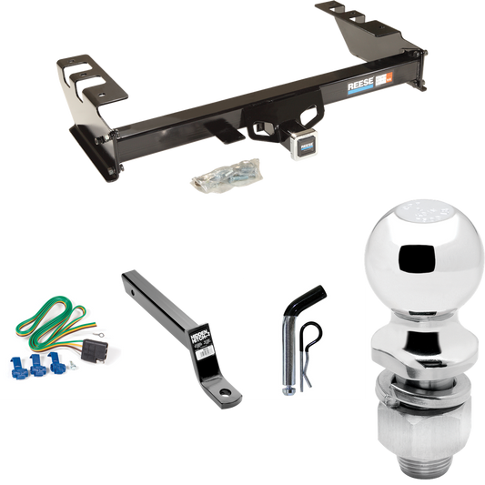 Fits 2005-2007 GMC Sierra 1500 HD Trailer Hitch Tow PKG w/ 4-Flat Wiring + Extended 16" Long Ball Mount w/ 4" Drop + Pin/Clip + 2" Ball By Reese Towpower