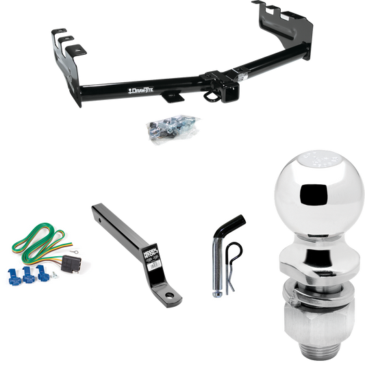 Fits 1999-2002 GMC Sierra 1500 Trailer Hitch Tow PKG w/ 4-Flat Wiring + Extended 16" Long Ball Mount w/ 4" Drop + Pin/Clip + 2" Ball By Draw-Tite