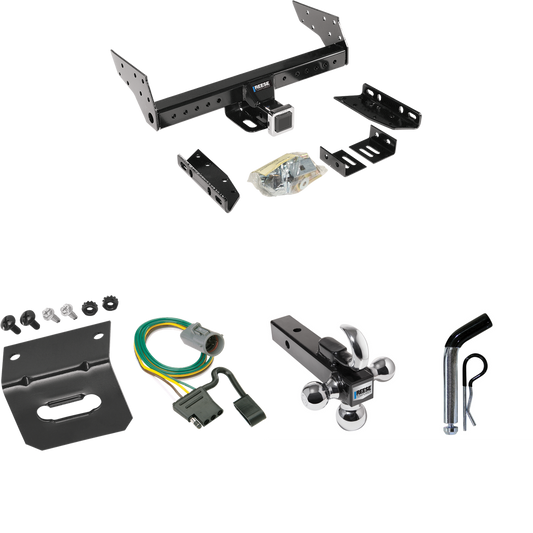 Fits 1998-1999 Ford Ranger Trailer Hitch Tow PKG w/ 4-Flat Wiring Harness + Triple Ball Ball Mount 1-7/8" & 2" & 2-5/16" Trailer Balls w/ Tow Hook + Pin/Clip + Wiring Bracket (For w/Factory Tow Package Models) By Reese Towpower