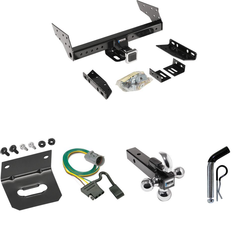 Fits 1998-1999 Ford Ranger Trailer Hitch Tow PKG w/ 4-Flat Wiring Harness + Triple Ball Ball Mount 1-7/8" & 2" & 2-5/16" Trailer Balls w/ Tow Hook + Pin/Clip + Wiring Bracket (For w/Factory Tow Package Models) By Reese Towpower