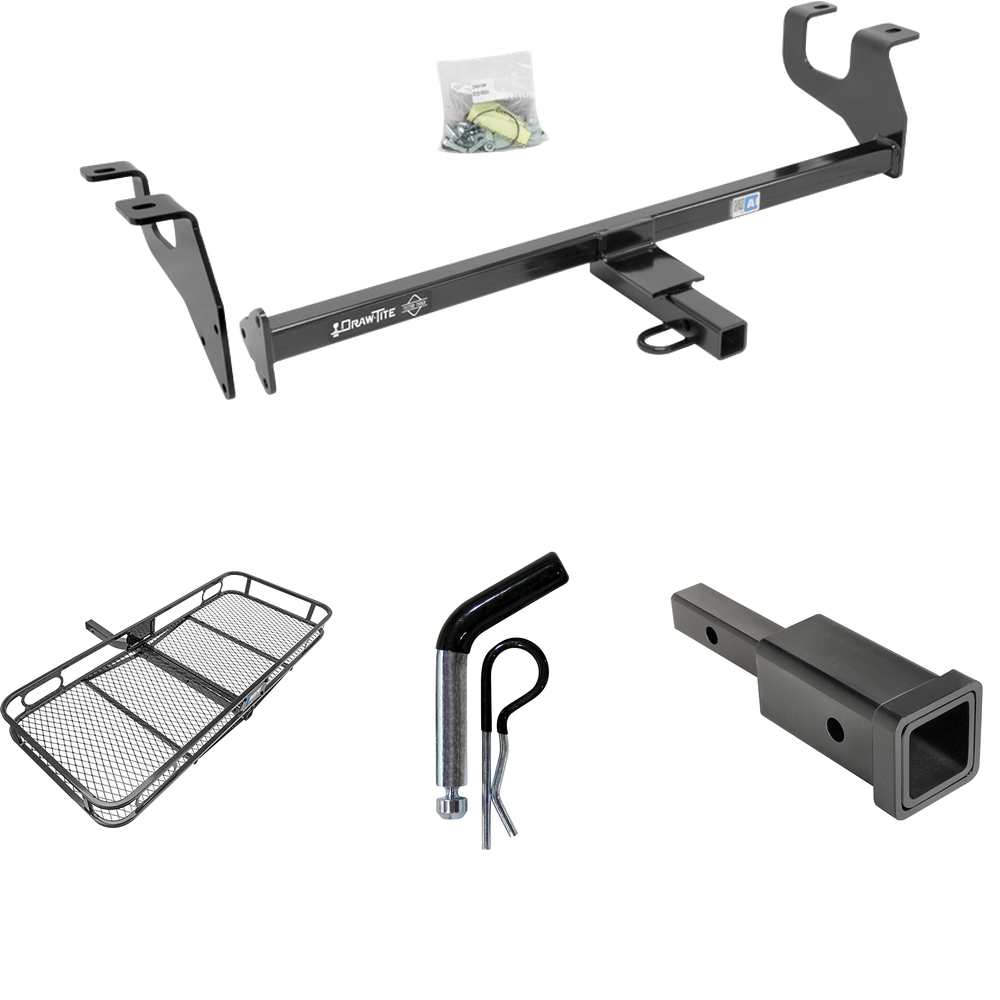 Fits 2015-2017 Chrysler 200 Trailer Hitch Tow PKG w/ Hitch Adapter 1-1/4" to 2" Receiver + 1/2" Pin & Clip + 60" x 24" Cargo Carrier Rack (For Sedan Models) By Draw-Tite