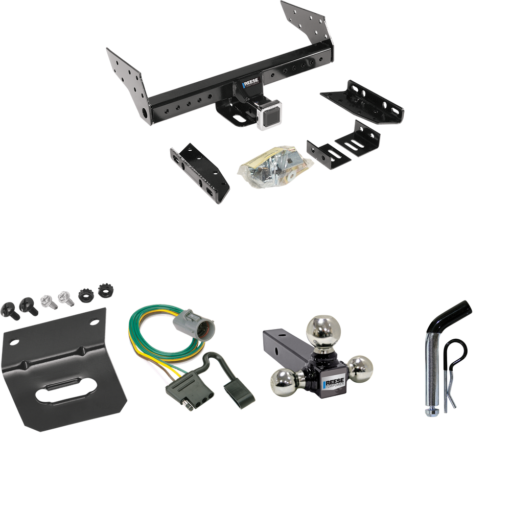 Fits 1998-1999 Ford Ranger Trailer Hitch Tow PKG w/ 4-Flat Wiring Harness + Triple Ball Ball Mount 1-7/8" & 2" & 2-5/16" Trailer Balls + Pin/Clip + Wiring Bracket (For w/Factory Tow Package Models) By Reese Towpower