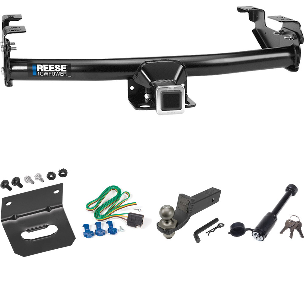 Fits 1971-1980 Dodge W200 Trailer Hitch Tow PKG w/ 4-Flat Wiring + Interlock Tactical Starter Kit w/ 2" Drop & 2" Ball + Tactical Dogbone Lock + Wiring Bracket By Reese Towpower