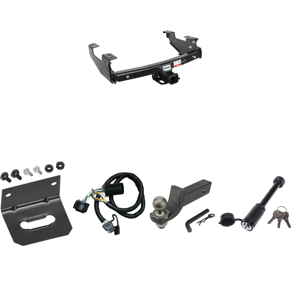 Fits 2007-2007 GMC Sierra 1500 Trailer Hitch Tow PKG w/ 4-Flat Wiring + Interlock Tactical Starter Kit w/ 2" Drop & 2" Ball + Tactical Dogbone Lock + Wiring Bracket (For (Classic) Models) By Reese Towpower