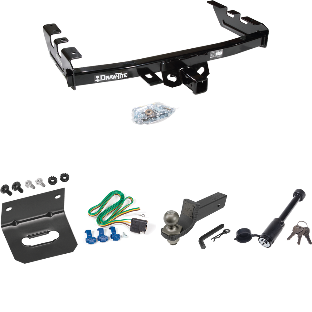 Fits 2005-2007 Chevrolet Silverado 1500 HD Trailer Hitch Tow PKG w/ 4-Flat Wiring + Interlock Tactical Starter Kit w/ 2" Drop & 2" Ball + Tactical Dogbone Lock + Wiring Bracket (For (Classic) Models) By Draw-Tite