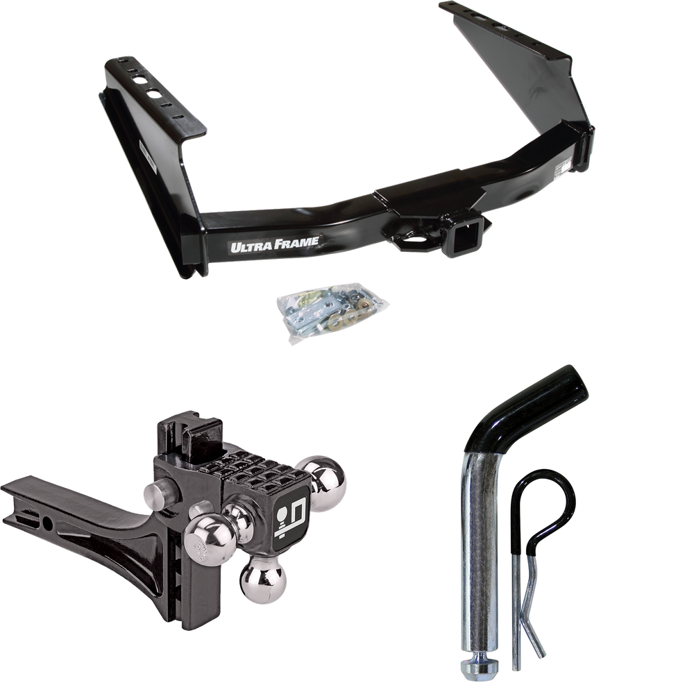 Fits 1999-2016 Ford F-350 Super Duty Trailer Hitch Tow PKG w/ Adjustable Drop Rise Triple Ball Ball Mount 1-7/8" & 2" & 2-5/16" Trailer Balls + Pin/Clip (Excludes: Cab & Chassis Models) By Draw-Tite