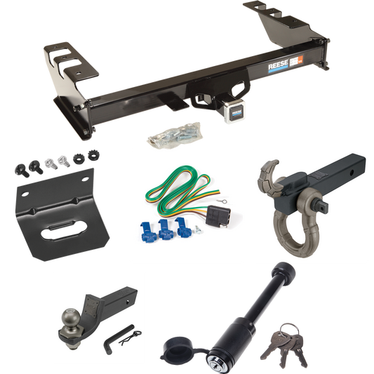 Fits 2001-2003 Chevrolet Silverado 1500 HD Trailer Hitch Tow PKG w/ 4-Flat Wiring + Interlock Tactical Starter Kit w/ 2" Drop & 2" Ball + Tactical Hook & Shackle Mount + Tactical Dogbone Lock + Wiring Bracket By Reese Towpower