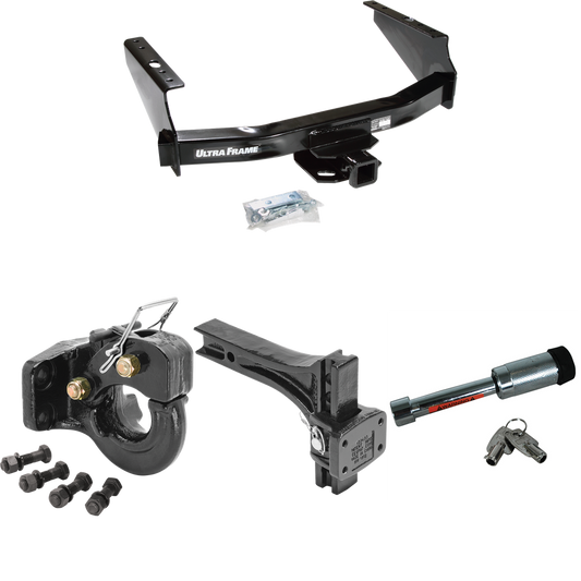 Fits 1999-2004 Ford F-250 Super Duty Trailer Hitch Tow PKG w/ Adjustable Pintle Hook Mounting Plate + 10K Pintle Hook + Hitch Lock (Excludes: Cab & Chassis Models) By Draw-Tite