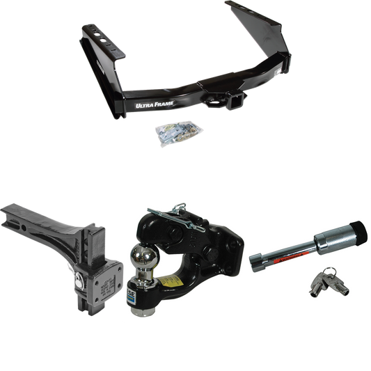 Fits 1999-2016 Ford F-250 Super Duty Trailer Hitch Tow PKG w/ Adjustable Pintle Hook Mounting Plate + Pintle Hook & 1-7/8" Ball Combination + Hitch Lock (Excludes: Cab & Chassis Models) By Draw-Tite