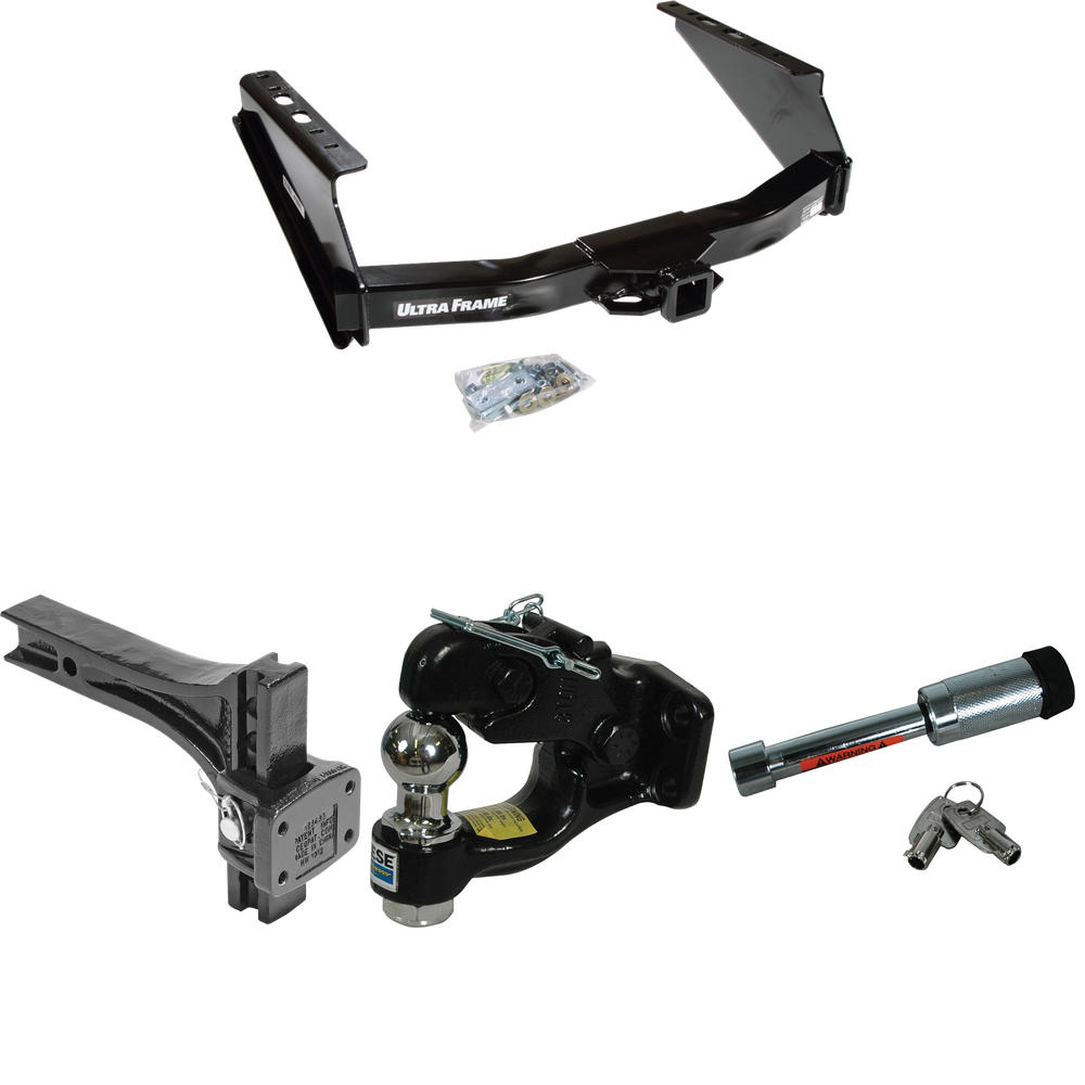 Fits 1999-2016 Ford F-250 Super Duty Trailer Hitch Tow PKG w/ Adjustable Pintle Hook Mounting Plate + Pintle Hook & 1-7/8" Ball Combination + Hitch Lock (Excludes: Cab & Chassis Models) By Draw-Tite