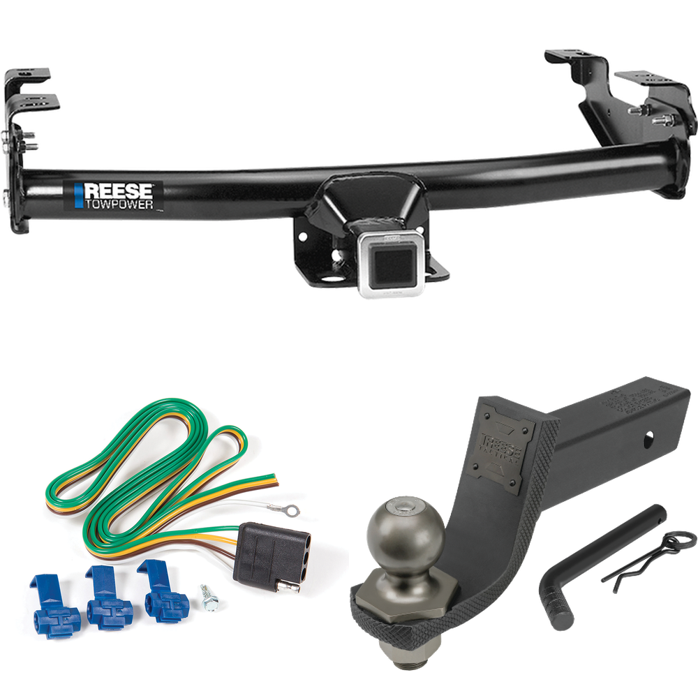 Fits 1980-1986 Ford F-150 Trailer Hitch Tow PKG w/ 4-Flat Wiring + Interlock Tactical Starter Kit w/ 3-1/4" Drop & 2" Ball (Excludes: w/Custom Fascia Models) By Reese Towpower