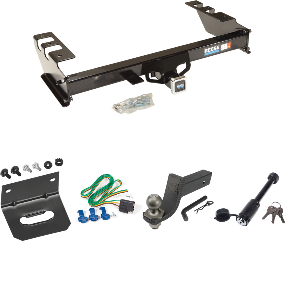 Fits 1999-2002 Chevrolet Silverado 1500 Trailer Hitch Tow PKG w/ 4-Flat Wiring + Interlock Tactical Starter Kit w/ 3-1/4" Drop & 2" Ball + Tactical Dogbone Lock + Wiring Bracket By Reese Towpower