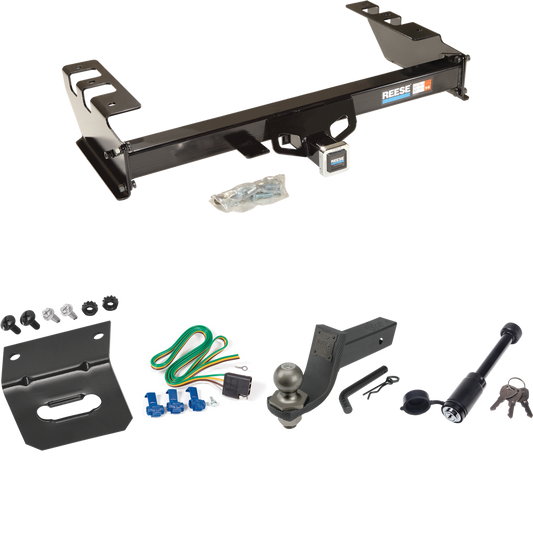 Fits 1999-2002 Chevrolet Silverado 1500 Trailer Hitch Tow PKG w/ 4-Flat Wiring + Interlock Tactical Starter Kit w/ 3-1/4" Drop & 2" Ball + Tactical Dogbone Lock + Wiring Bracket By Reese Towpower