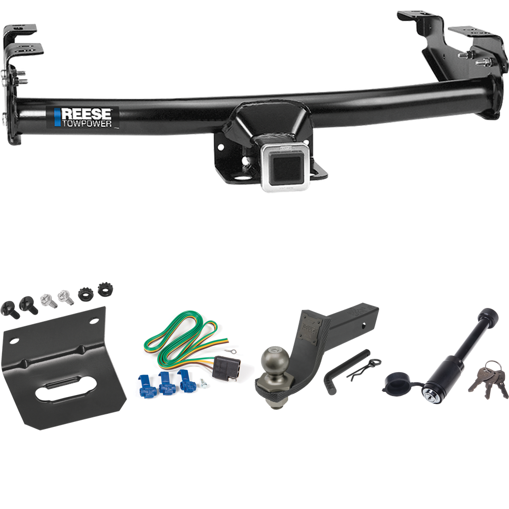 Fits 2001-2003 GMC Sierra 1500 HD Trailer Hitch Tow PKG w/ 4-Flat Wiring + Interlock Tactical Starter Kit w/ 3-1/4" Drop & 2" Ball + Tactical Dogbone Lock + Wiring Bracket By Reese Towpower