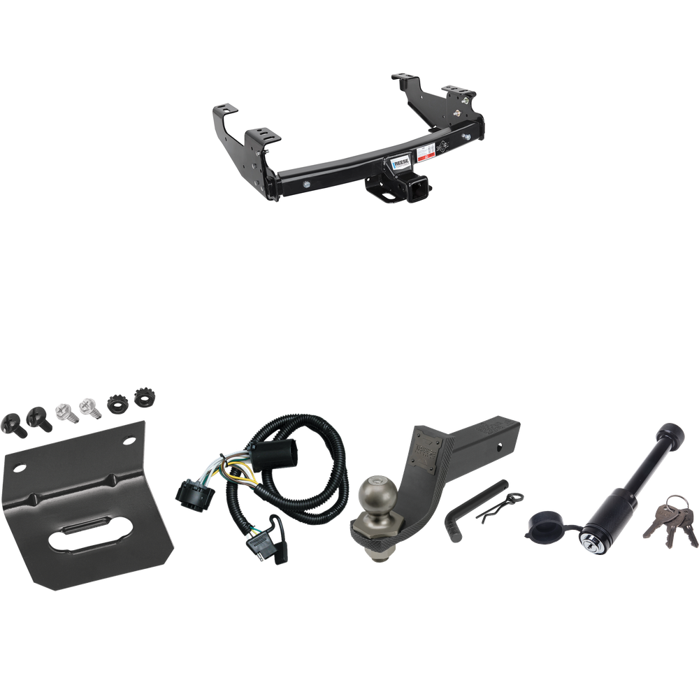 Fits 2001-2006 Chevrolet Silverado 2500 HD Trailer Hitch Tow PKG w/ 4-Flat Wiring + Interlock Tactical Starter Kit w/ 3-1/4" Drop & 2" Ball + Tactical Dogbone Lock + Wiring Bracket By Reese Towpower