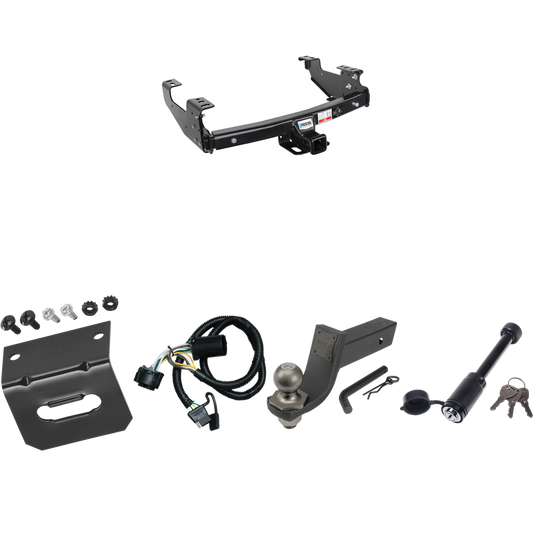 Fits 2001-2006 Chevrolet Silverado 2500 HD Trailer Hitch Tow PKG w/ 4-Flat Wiring + Interlock Tactical Starter Kit w/ 3-1/4" Drop & 2" Ball + Tactical Dogbone Lock + Wiring Bracket By Reese Towpower