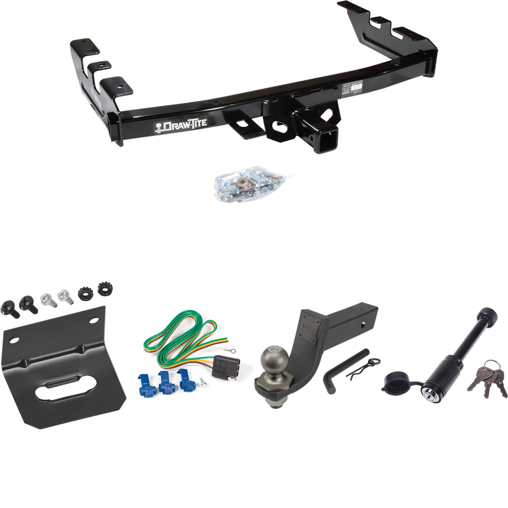 Fits 2001-2003 GMC Sierra 1500 HD Trailer Hitch Tow PKG w/ 4-Flat Wiring + Interlock Tactical Starter Kit w/ 3-1/4" Drop & 2" Ball + Tactical Dogbone Lock + Wiring Bracket By Draw-Tite