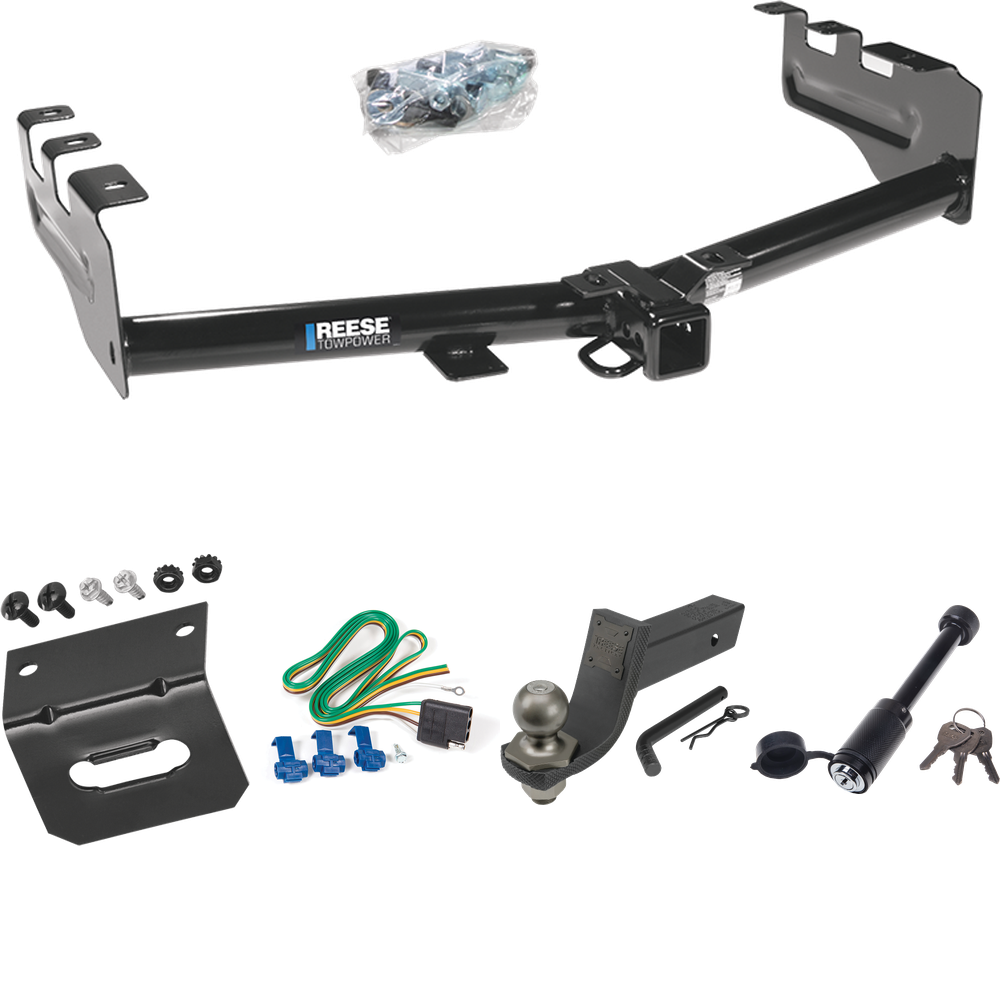 Se adapta al paquete de enganche de remolque GMC Sierra 1500 HD 2001-2003 con 4 cables planos + kit de inicio táctico de enclavamiento con caída de 3-1/4" y bola de 2" + bloqueo táctico de hueso de perro + soporte de cableado de Reese Towpower