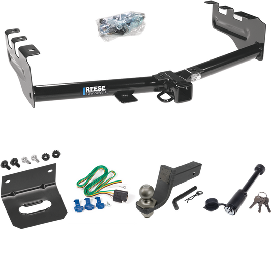 Se adapta al paquete de enganche de remolque GMC Sierra 1500 HD 2001-2003 con 4 cables planos + kit de inicio táctico de enclavamiento con caída de 3-1/4" y bola de 2" + bloqueo táctico de hueso de perro + soporte de cableado de Reese Towpower