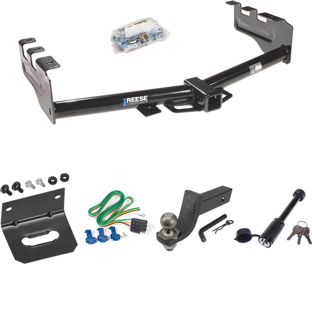 Fits 2001-2003 GMC Sierra 1500 HD Trailer Hitch Tow PKG w/ 4-Flat Wiring + Interlock Tactical Starter Kit w/ 3-1/4" Drop & 2" Ball + Tactical Dogbone Lock + Wiring Bracket By Reese Towpower