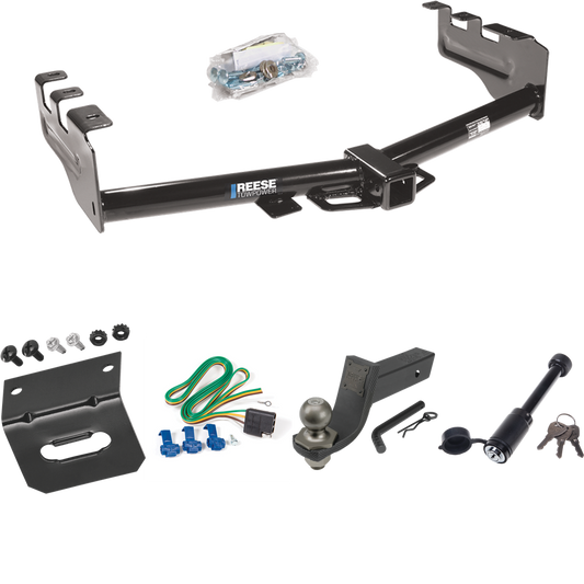 Fits 2001-2003 GMC Sierra 1500 HD Trailer Hitch Tow PKG w/ 4-Flat Wiring + Interlock Tactical Starter Kit w/ 3-1/4" Drop & 2" Ball + Tactical Dogbone Lock + Wiring Bracket By Reese Towpower