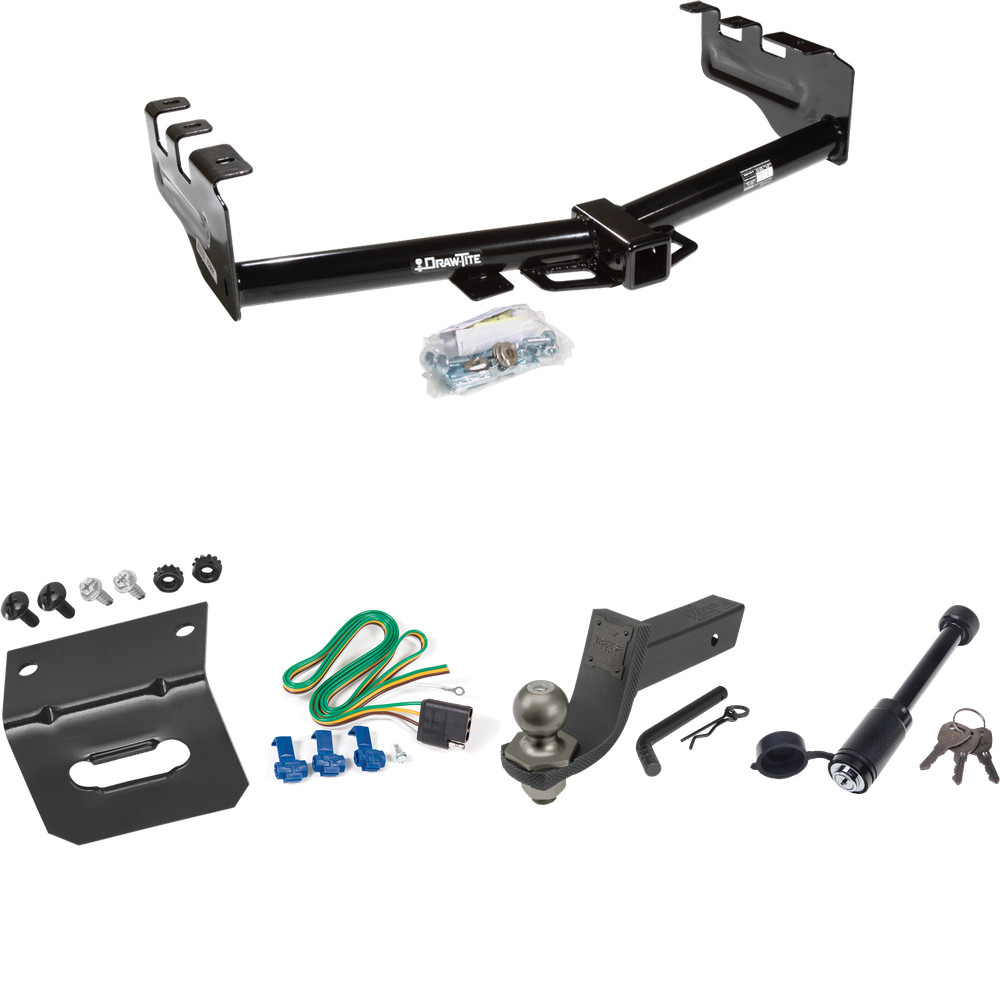 Fits 1999-2004 Chevrolet Silverado 2500 Trailer Hitch Tow PKG w/ 4-Flat Wiring + Interlock Tactical Starter Kit w/ 3-1/4" Drop & 2" Ball + Tactical Dogbone Lock + Wiring Bracket By Draw-Tite