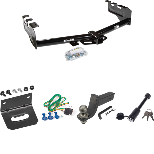 Fits 1999-2004 Chevrolet Silverado 2500 Trailer Hitch Tow PKG w/ 4-Flat Wiring + Interlock Tactical Starter Kit w/ 3-1/4" Drop & 2" Ball + Tactical Dogbone Lock + Wiring Bracket By Draw-Tite