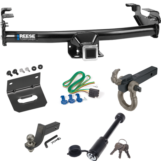 Fits 2004-2005 Ford F-150 Trailer Hitch Tow PKG w/ 4-Flat Wiring + Interlock Tactical Starter Kit w/ 3-1/4" Drop & 2" Ball + Tactical Hook & Shackle Mount + Tactical Dogbone Lock + Wiring Bracket By Reese Towpower