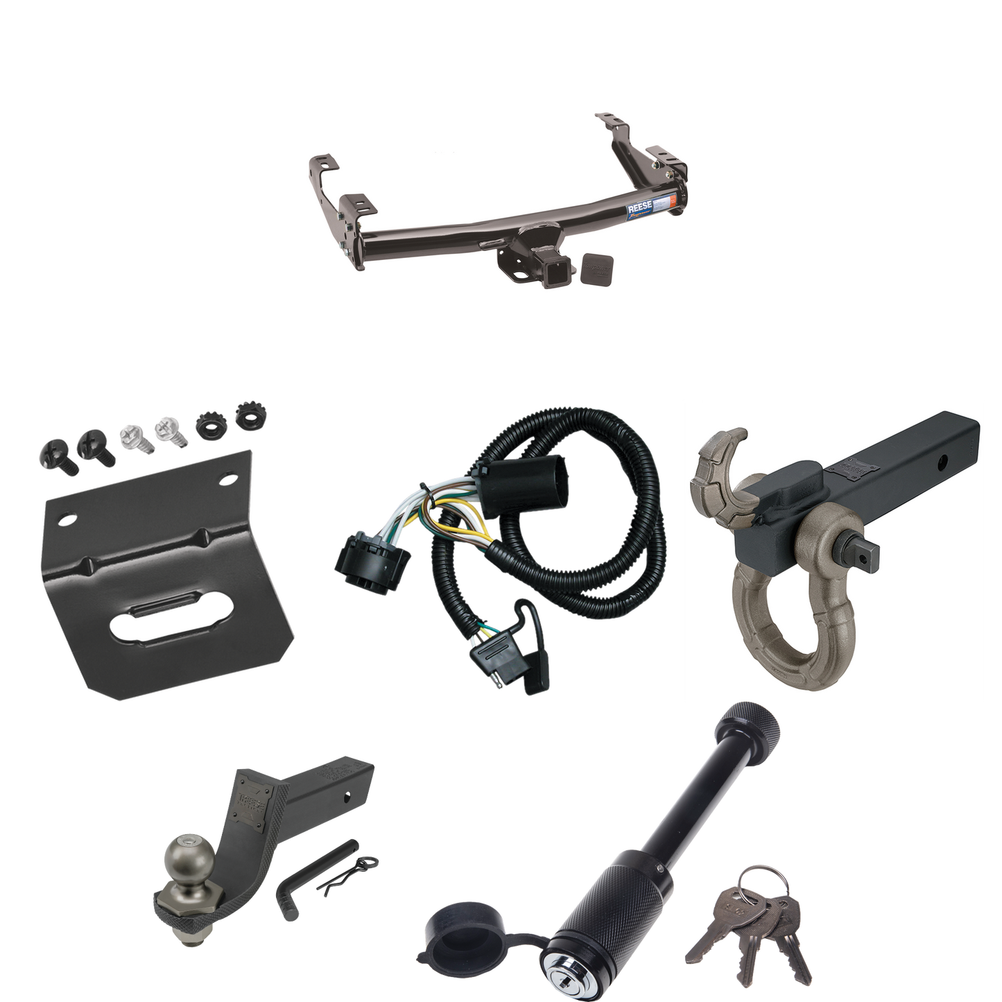 Fits 2007-2007 GMC Sierra 1500 Trailer Hitch Tow PKG w/ 4-Flat Wiring + Interlock Tactical Starter Kit w/ 3-1/4" Drop & 2" Ball + Tactical Hook & Shackle Mount + Tactical Dogbone Lock + Wiring Bracket (For (Classic) Models) By Reese Towpower