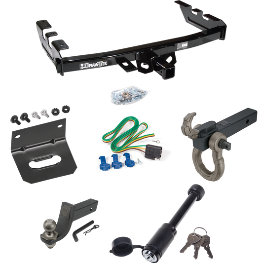 Fits 2001-2003 GMC Sierra 1500 HD Trailer Hitch Tow PKG w/ 4-Flat Wiring + Interlock Tactical Starter Kit w/ 3-1/4" Drop & 2" Ball + Tactical Hook & Shackle Mount + Tactical Dogbone Lock + Wiring Bracket By Draw-Tite