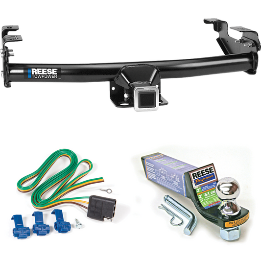 Fits 1986-1989 Dodge W100 Trailer Hitch Tow PKG w/ 4-Flat Wiring + Starter Kit Ball Mount w/ 2" Drop & 1-7/8" Ball By Reese Towpower