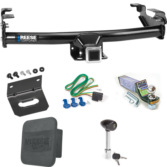 Fits 1977-1993 Dodge D150 Trailer Hitch Tow PKG w/ 4-Flat Wiring + Starter Kit Ball Mount w/ 2" Drop & 1-7/8" Ball + Wiring Bracket + Hitch Lock + Hitch Cover By Reese Towpower