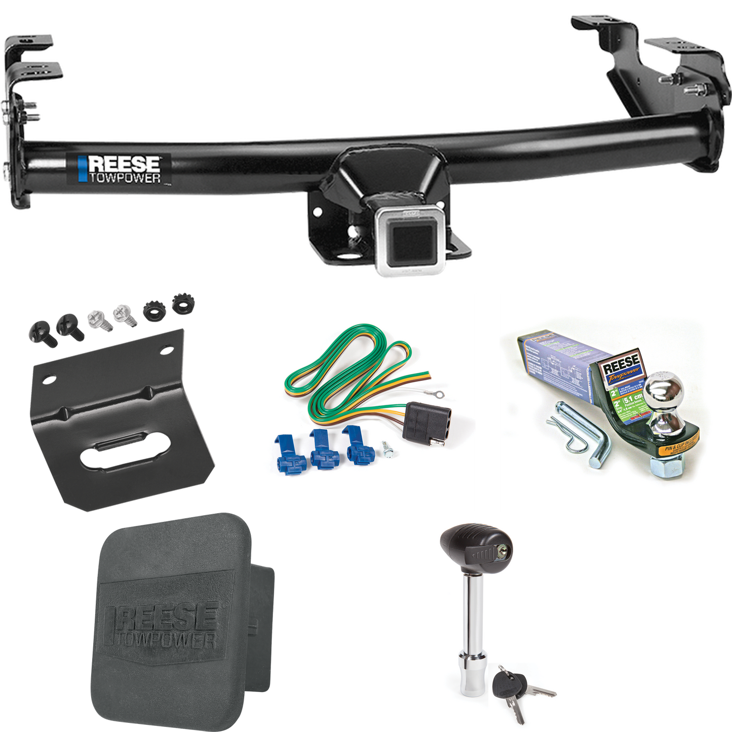 Fits 2003-2007 GMC Sierra 1500 Trailer Hitch Tow PKG w/ 4-Flat Wiring + Starter Kit Ball Mount w/ 2" Drop & 1-7/8" Ball + Wiring Bracket + Hitch Lock + Hitch Cover (For (Classic) Models) By Reese Towpower