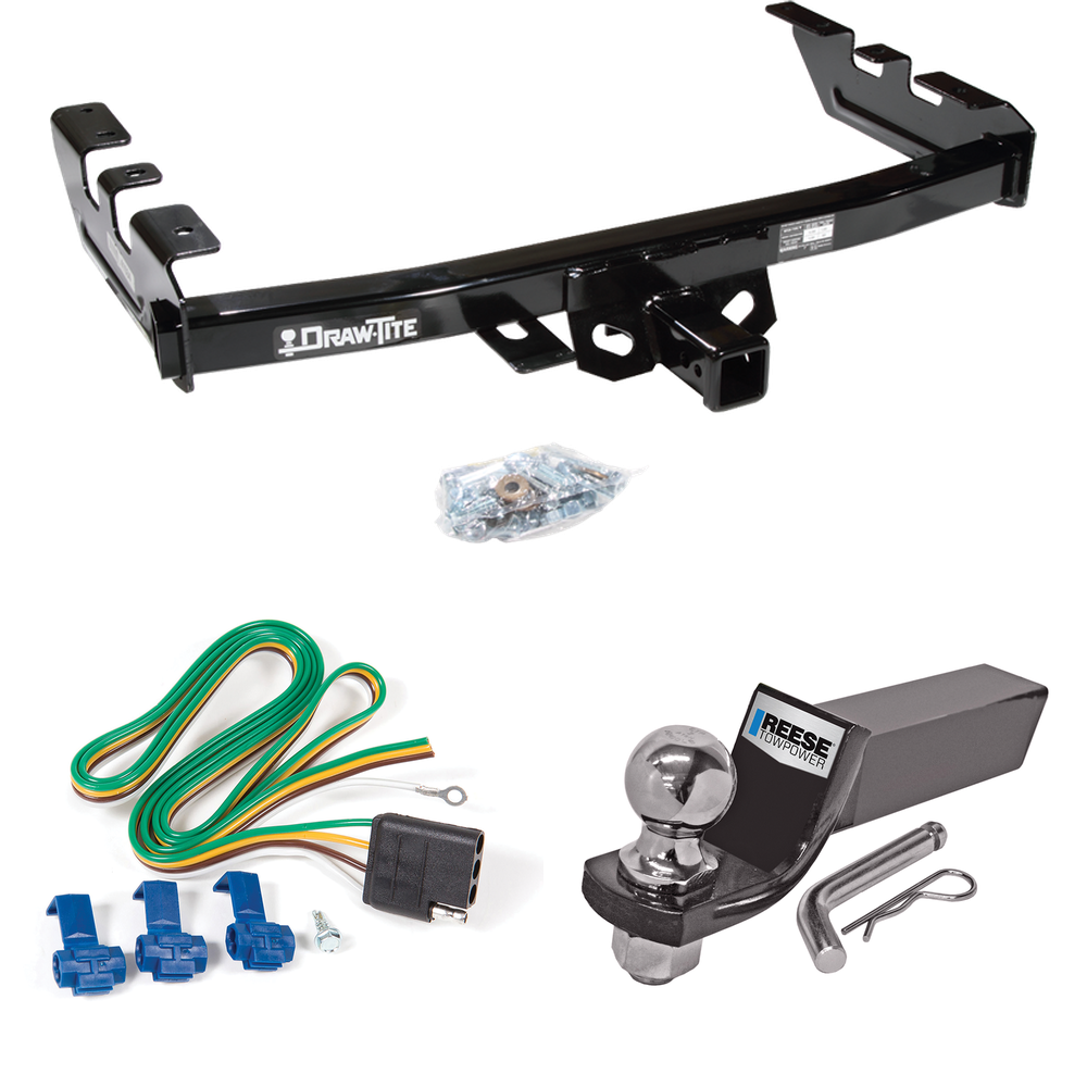 Se adapta al paquete de enganche de remolque GMC Sierra 1500 HD 2001-2003 con cableado plano de 4 + kit de montaje de bola de inicio con caída de 2" y bola de 2" de Draw-Tite