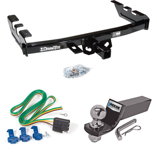 Se adapta al paquete de enganche de remolque GMC Sierra 1500 HD 2001-2003 con cableado plano de 4 + kit de montaje de bola de inicio con caída de 2" y bola de 2" de Draw-Tite