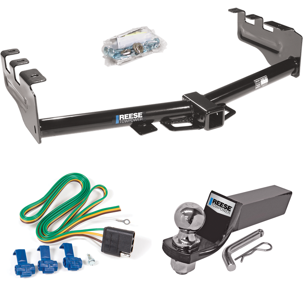 Fits 2001-2003 GMC Sierra 1500 HD Trailer Hitch Tow PKG w/ 4-Flat Wiring + Starter Kit Ball Mount w/ 2" Drop & 2" Ball By Reese Towpower