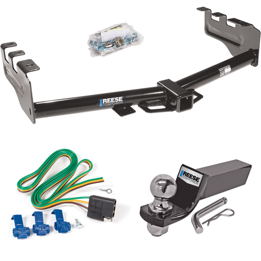 Se adapta al paquete de enganche de remolque GMC Sierra 1500 HD 2001-2003 con cableado plano de 4 + kit de montaje de bola de inicio con caída de 2" y bola de 2" de Reese Towpower