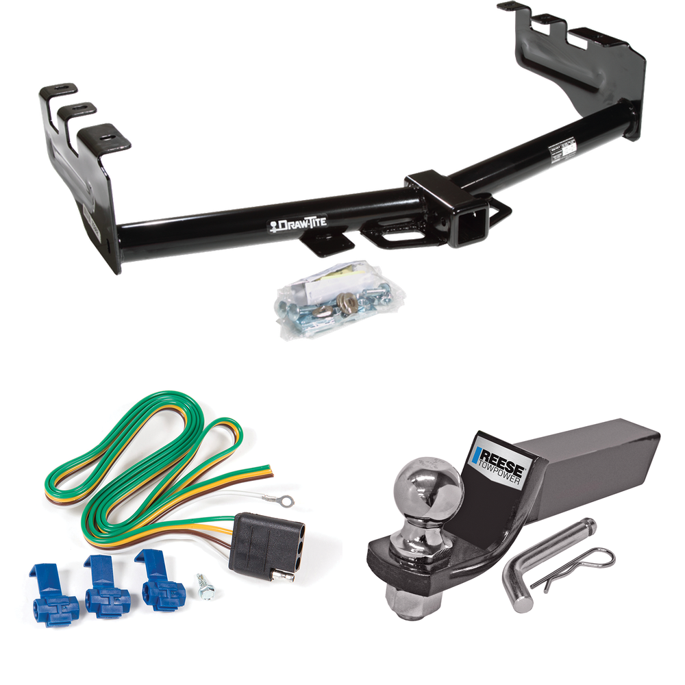 Fits 2001-2003 GMC Sierra 1500 HD Trailer Hitch Tow PKG w/ 4-Flat Wiring + Starter Kit Ball Mount w/ 2" Drop & 2" Ball By Draw-Tite