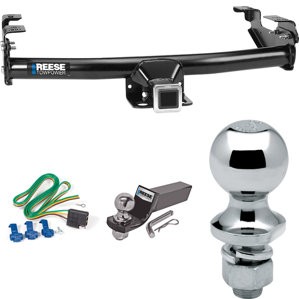 Fits 1977-1993 Dodge D150 Trailer Hitch Tow PKG w/ 4-Flat Wiring + Starter Kit Ball Mount w/ 2" Drop & 2" Ball + 1-7/8" Ball By Reese Towpower