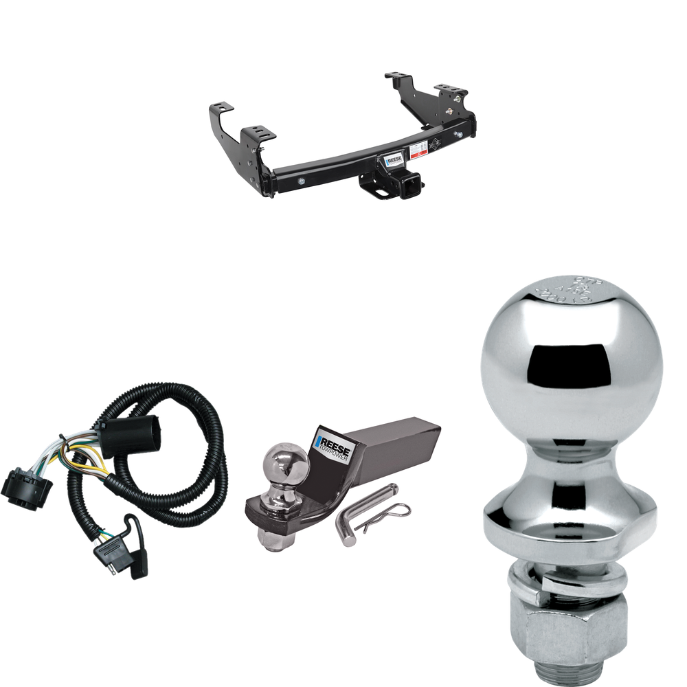 Fits 2007-2007 Chevrolet Silverado 1500 Trailer Hitch Tow PKG w/ 4-Flat Wiring + Starter Kit Ball Mount w/ 2" Drop & 2" Ball + 1-7/8" Ball (For (Classic) Models) By Reese Towpower