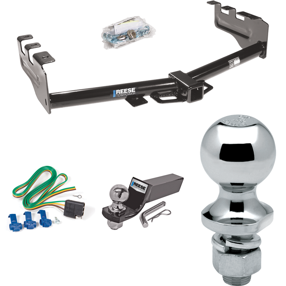 Fits 2001-2003 GMC Sierra 1500 HD Trailer Hitch Tow PKG w/ 4-Flat Wiring + Starter Kit Ball Mount w/ 2" Drop & 2" Ball + 1-7/8" Ball By Reese Towpower