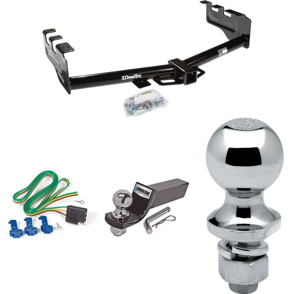 Fits 2001-2003 GMC Sierra 1500 HD Trailer Hitch Tow PKG w/ 4-Flat Wiring + Starter Kit Ball Mount w/ 2" Drop & 2" Ball + 1-7/8" Ball By Draw-Tite