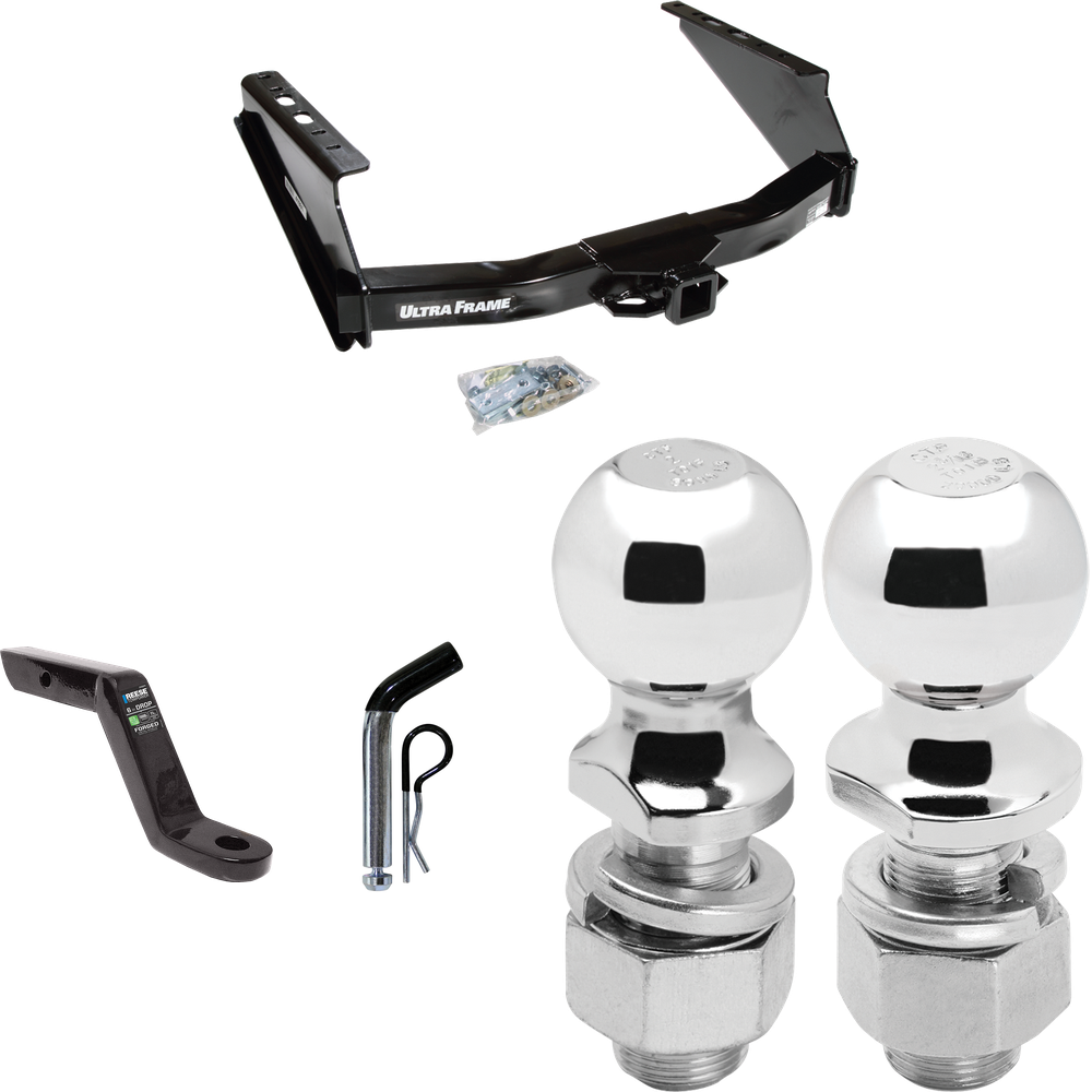 Fits 1999-2016 Ford F-250 Super Duty Trailer Hitch Tow PKG w/ Ball Mount w/ 6" Drop + Pin/Clip + 2" Ball + 2-5/16" Ball (Excludes: Cab & Chassis Models) By Draw-Tite