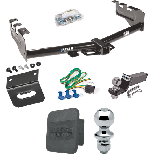 Fits 1999-2002 GMC Sierra 1500 Trailer Hitch Tow PKG w/ 4-Flat Wiring + Starter Kit Ball Mount w/ 2" Drop & 2" Ball + 1-7/8" Ball + Wiring Bracket + Hitch Cover By Reese Towpower