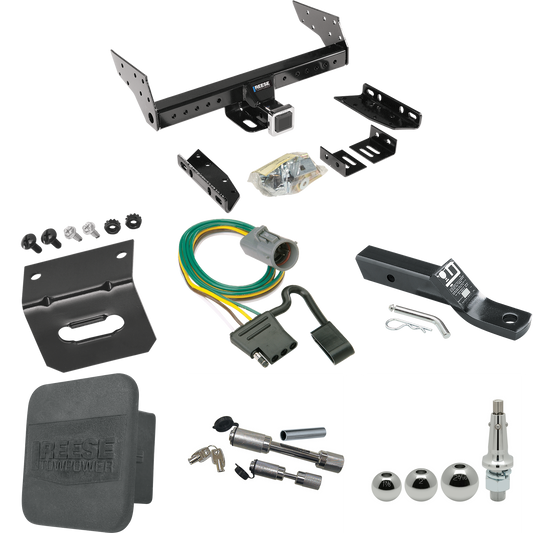 Fits 1998-2001 Mazda B2500 Trailer Hitch Tow PKG w/ 4-Flat Wiring + Ball Mount w/ 2" Drop + Interchangeable Ball 1-7/8" & 2" & 2-5/16" + Wiring Bracket + Dual Hitch & Coupler Locks + Hitch Cover (For w/Factory Tow Package Models) By Reese Towpower