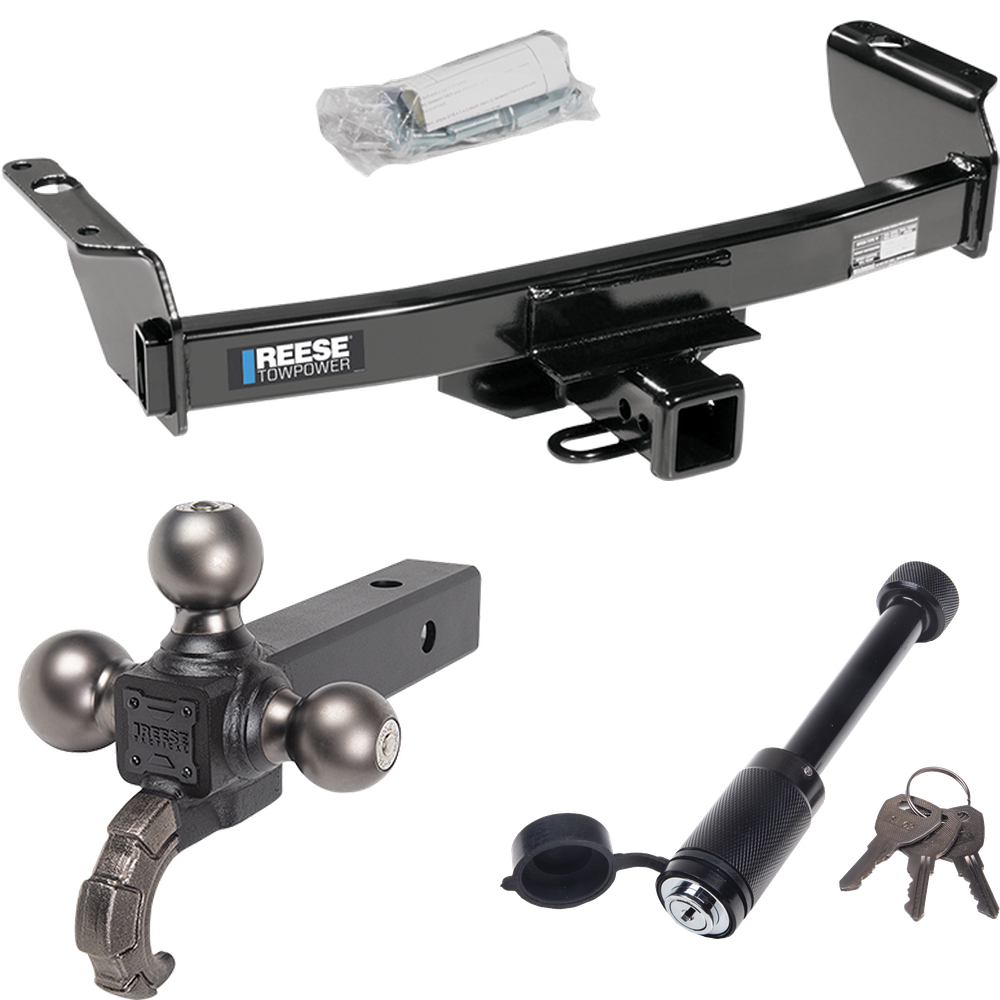 Fits 1998-2001 Mazda B2500 Trailer Hitch Tow PKG + Triple Ball Tactical Ball Mount 1-7/8" & 2" & 2-5/16" Balls w/ Tow Hook + Tactical Dogbone Lock (For w/Factory Tow Package Models) By Reese Towpower