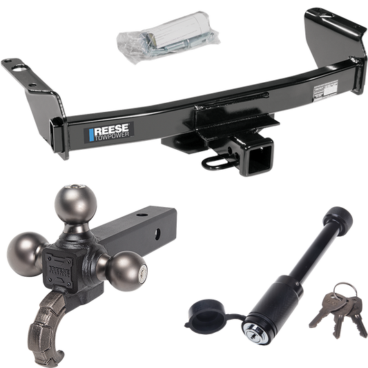 Fits 1998-2001 Mazda B2500 Trailer Hitch Tow PKG + Triple Ball Tactical Ball Mount 1-7/8" & 2" & 2-5/16" Balls w/ Tow Hook + Tactical Dogbone Lock (For w/Factory Tow Package Models) By Reese Towpower